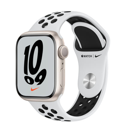 Apple Watch Series 7 - 45mm (GPS) Starlight Aluminum Case with Pure Platinum/Black Nike Sport Band