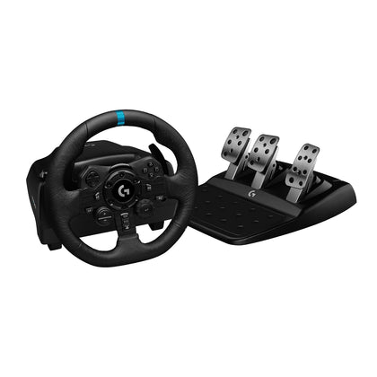 Logitech G923 Racing Wheel and Pedals, TRUEFORCE Feedback, Responsive Driving Design, Dual Clutch Launch Control, Genuine Leather Steering Wheel Cover, for PS5, PS4, PC, Mac