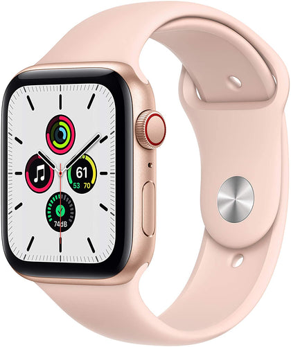 New Apple Watch SE (GPS + Cellular, 44mm) - Gold Aluminum Case with Pink Sand Sport Band-Let’s Talk Deals!