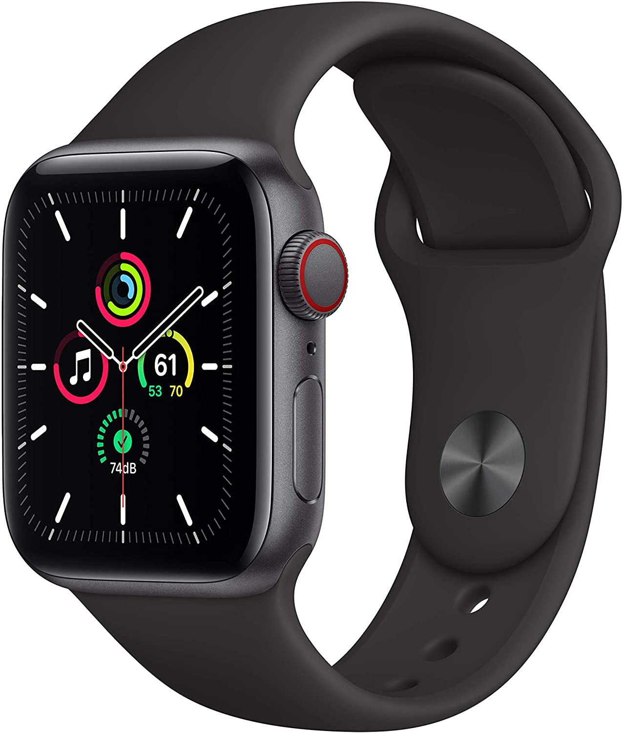 New Apple Watch SE (GPS + Cellular, 40mm) - Space Gray Aluminum Case with Black Sport Band