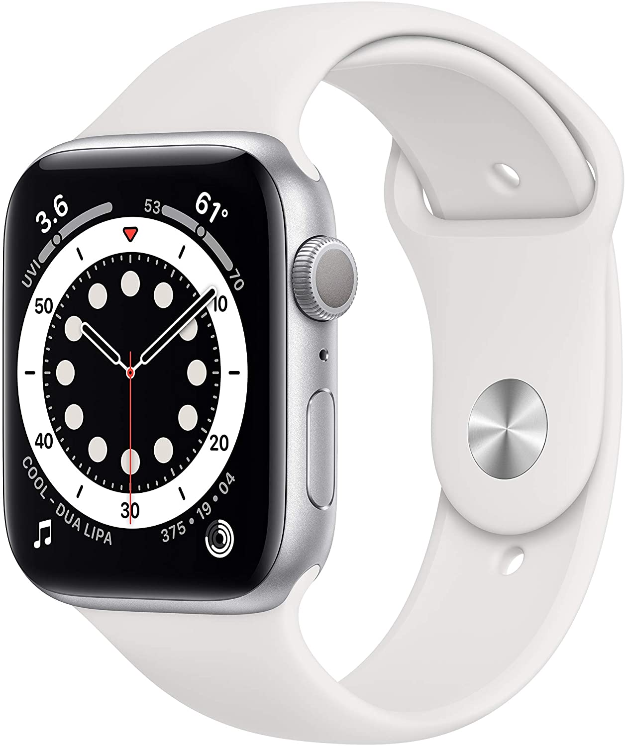New Apple Watch Series 6 (GPS, 44mm) - Silver Aluminum Case with White Sport Band