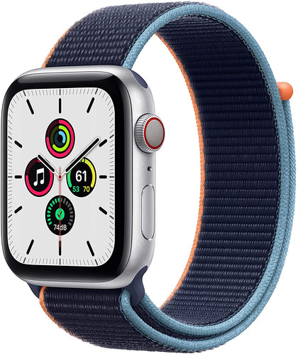 New Apple Watch SE (GPS + Cellular, 44mm) - Silver Aluminum Case with Deep Navy Sport Loop-Let’s Talk Deals!