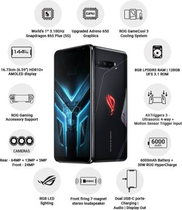 Asus ROG Phone 3 (SD865+) (Black, 256 GB)  (12 GB RAM)